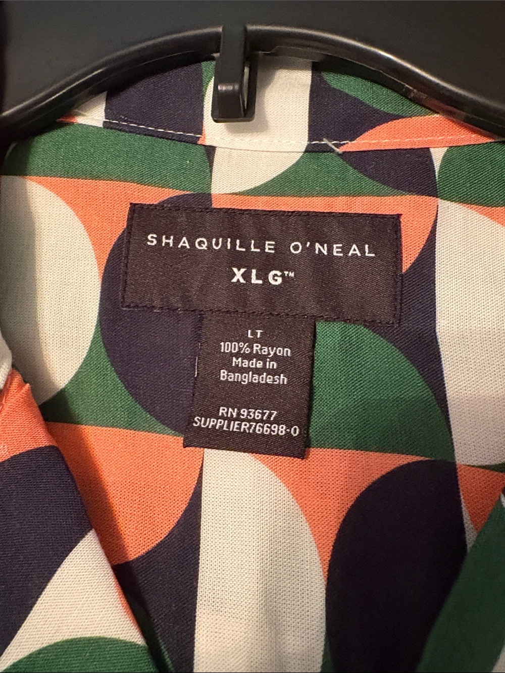 NWT Shaquille O’Neal Short-Sleeve Geo Print Button-Up Shirt - Green/Coral/Navy - Picture 12 of 13